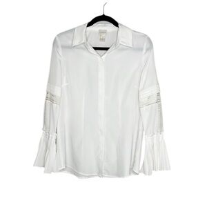 Chico’s Poetcore Pleated Bell Sleeve White Button Down boho top size 0